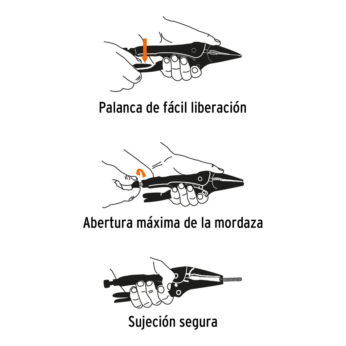 Pinza de presión 9", punta larga