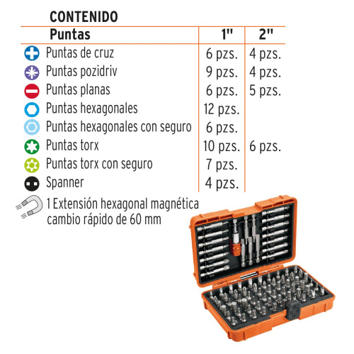 Juego de 80 Puntas Mixtas 1" y 2" - Alta Durabilidad