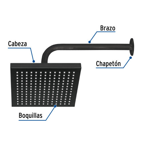Regadera Cuadrada ABS Negra 8" - Ideal para Riego Preciso