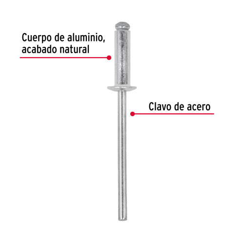 Remaches 1/8" Profesionales - Bolsa de 50 (Agarre 3/8")