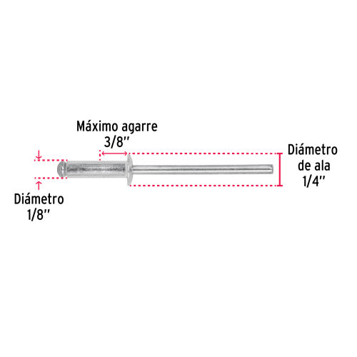 Remaches 1/8" Profesionales - Bolsa de 50 (Agarre 3/8")