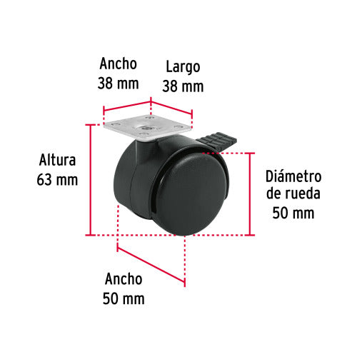 Rodaja con Frenos 50mm para Muebles - Rueda Yoyo