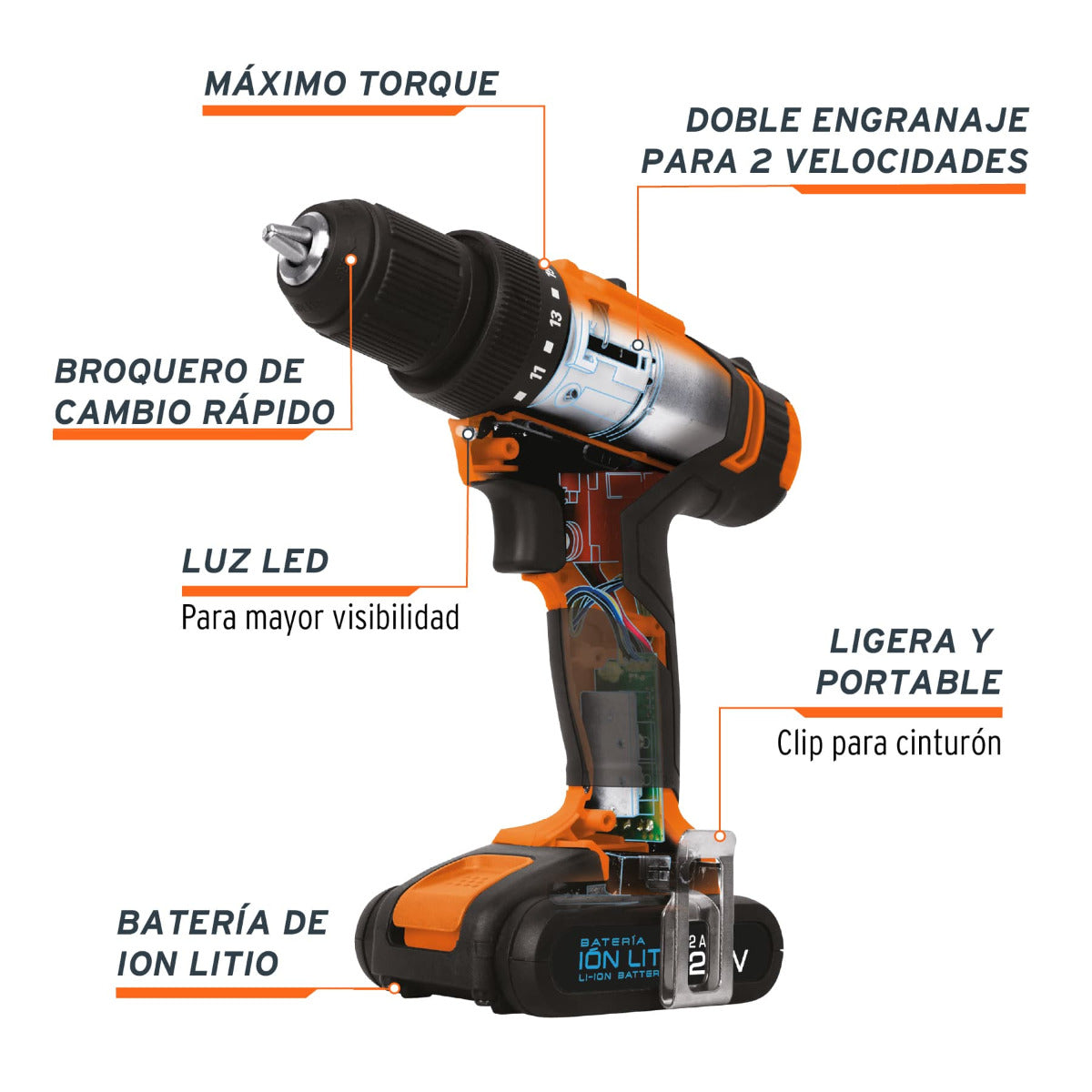 Taladro Inalámbrico 18V TALI-18A2 con Batería de Ion
