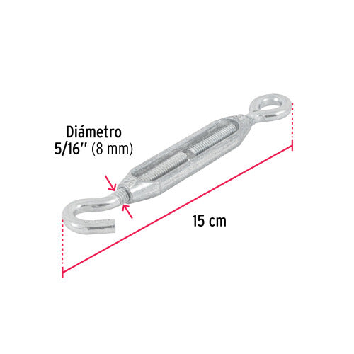 Tensor Zinc 5/16" Gancho-Argolla | Alta Durabilidad
