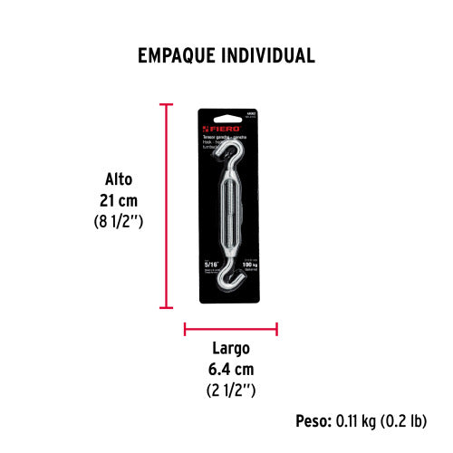 Tensor Zinc 5/16 Gancho-Gancho - Alta Resistencia