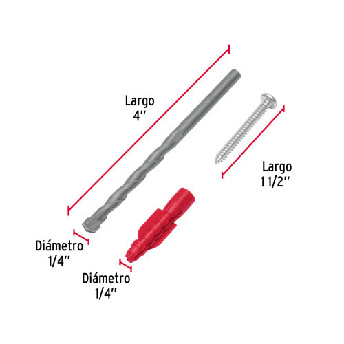Kit 20 Taquetes 1/4 con Pija 8 y Broca - Fácil Instalación