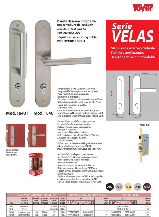 Cerraduras Velas J/M AI Seguridad Entrada - 330H84IAI8
