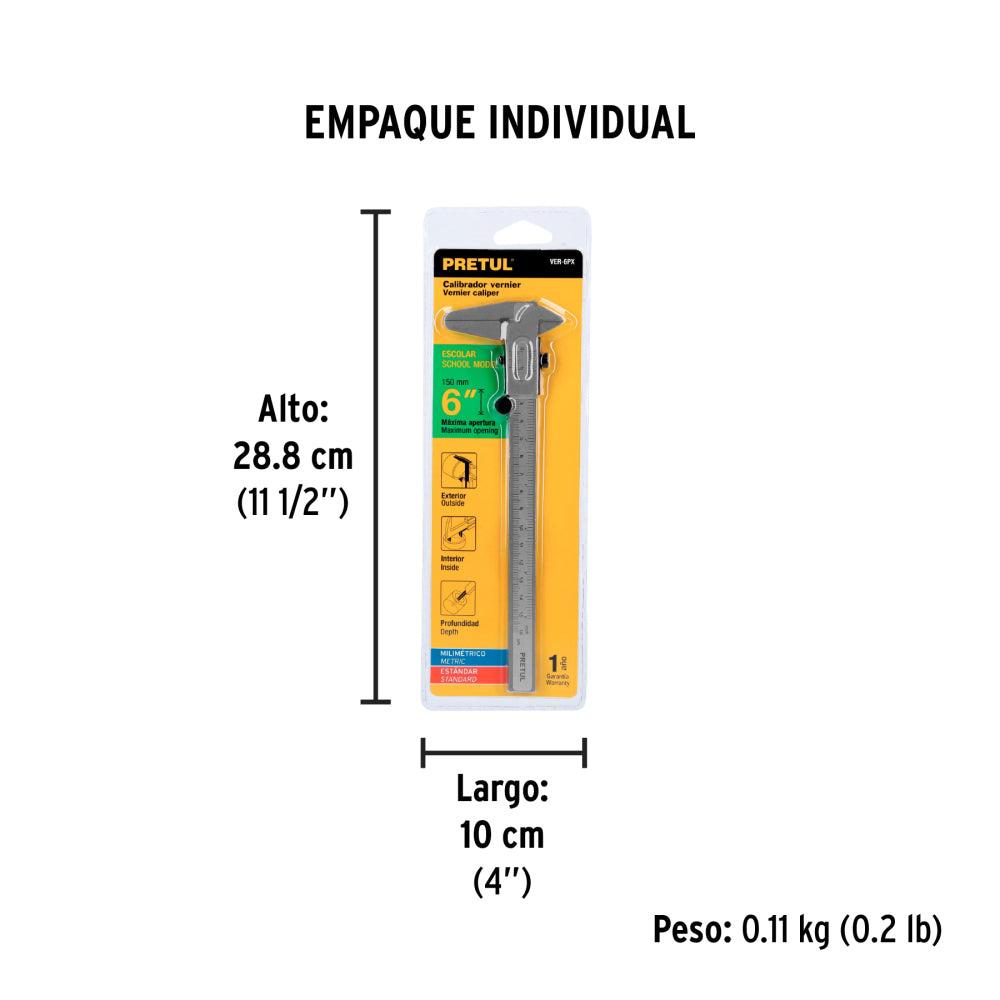 Calibrador Vernier Escolar Pretul VER-6PX